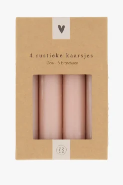 ZUSSS Kaarsen*4 rustieke kaarsjes 12cm terra roze