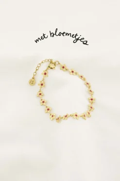 ZUSSS Armbandjes*armband met bloemen roze rood rozerood