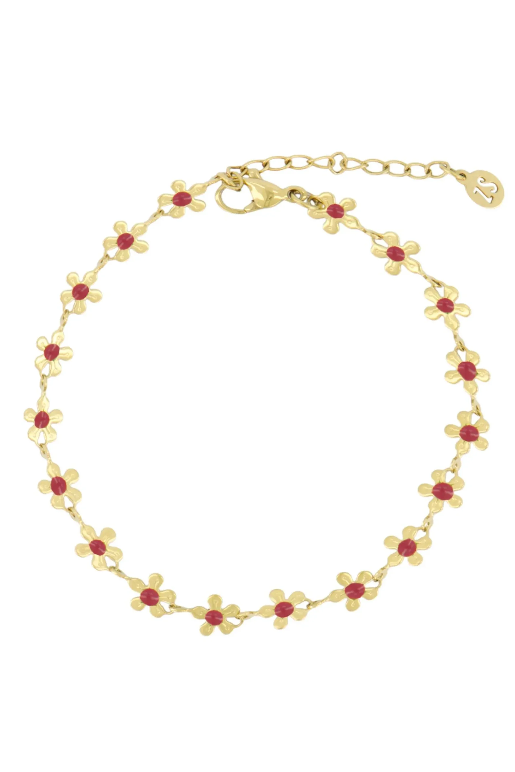 ZUSSS Armbandjes*armband met bloemen roze rood rozerood