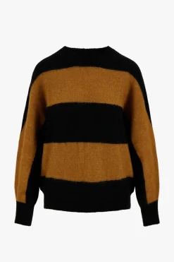 ZUSSS Truien*batwin trui met streep camel/zwart zwart/camel