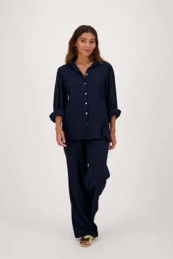 ZUSSS Tops*blouse in crinkle stof donkerblauw