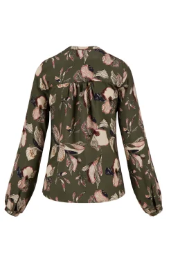 ZUSSS Tops*blouse met iris bloemen print donkergroen