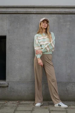 ZUSSS Broeken & Jeans*broek met visgraat structuur beige