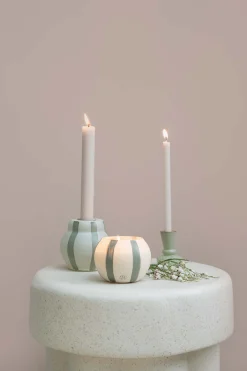 ZUSSS Geurkaarsen*glazen geurkaars met strepen zand saliegroen zand/saliegroen