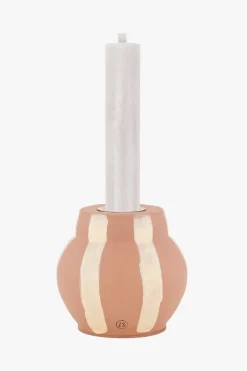 ZUSSS Kaarsen|Kaarsenhouders*glazen kandelaar met strepen zand/poederroze