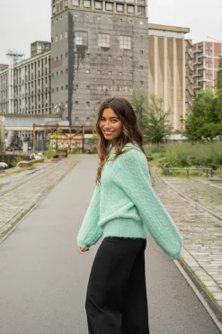 ZUSSS Truien*kabel trui met ballonmouw mint