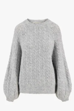 ZUSSS Truien*kabel trui met ballonmouw lichtgrijs