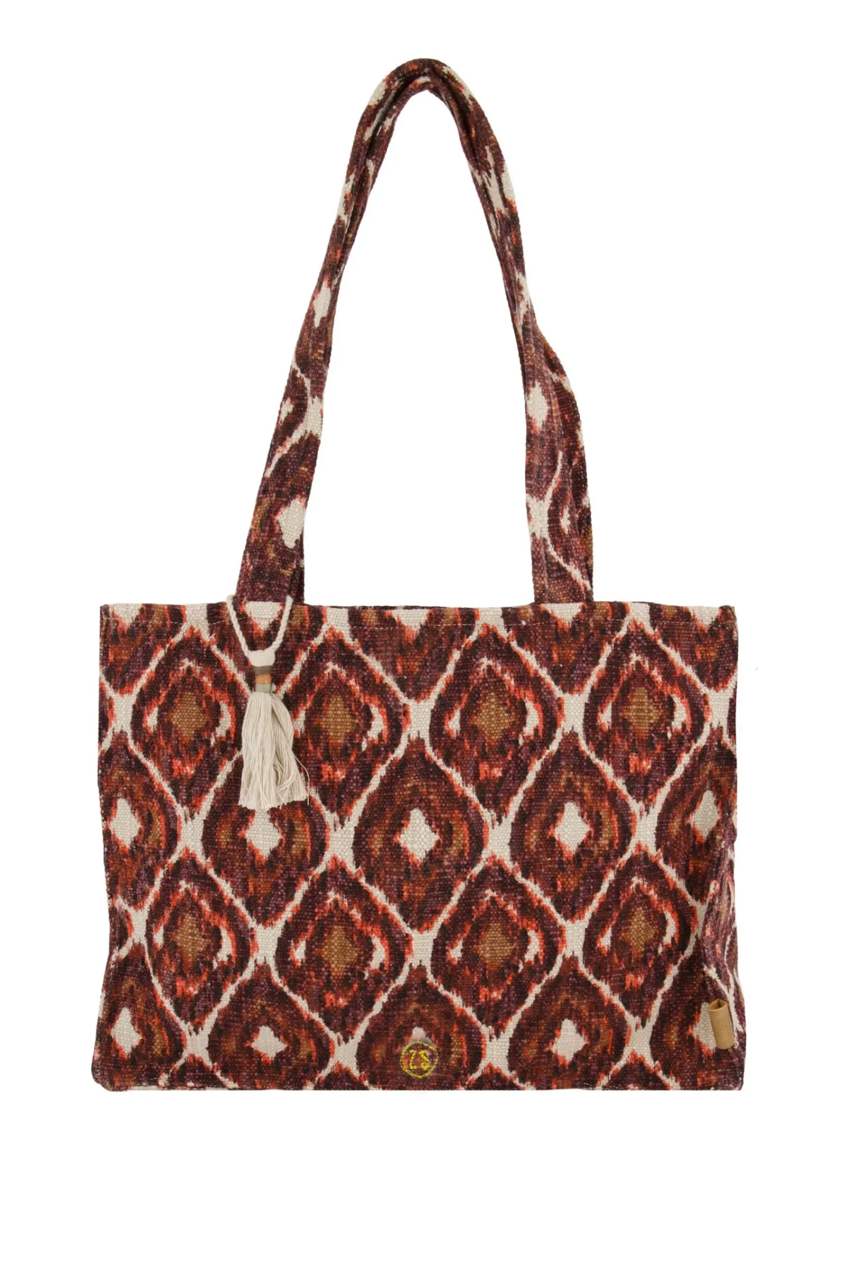 ZUSSS Schoudertassen & Handtassen*katoenen tas met ikat print zand/roodbruin