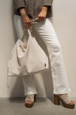 ZUSSS Schoudertassen & Handtassen*katoenen tas met logoprint zand/wit wit/zand