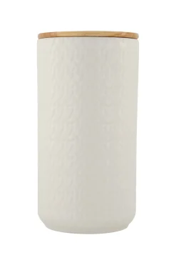 ZUSSS Keukenaccessoires*keramieken bewaarpot met houten deksel hartjes 20cm wit