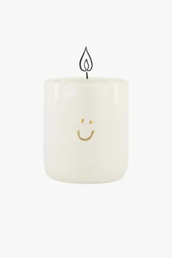 ZUSSS Geurkaarsen*keramieken geurkaars in doosje linnen smile wit