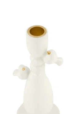 ZUSSS Kaarsen|Kaarsenhouders*keramieken kandelaar vogeltjes wit/goud