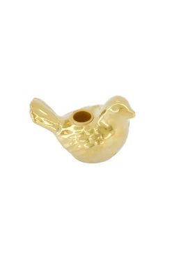 ZUSSS Kaarsen|Kaarsenhouders*keramieken kandelaartje vogel goud