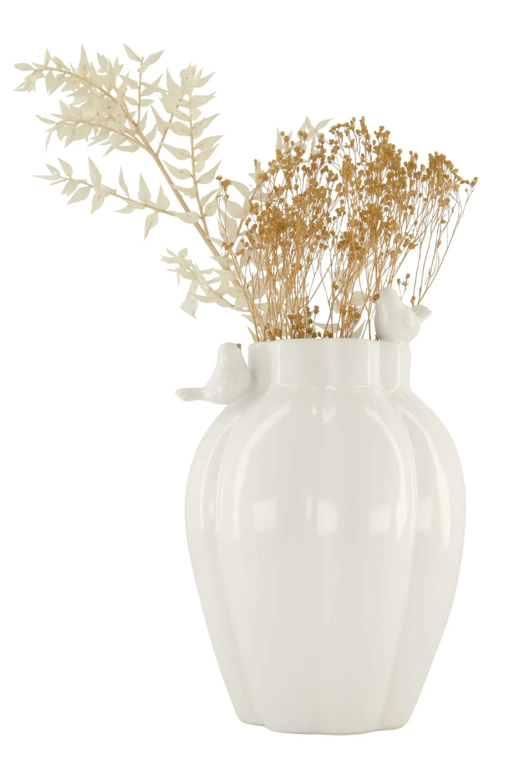 ZUSSS Vazen & Potten*keramieken vaas vogeltjes wit