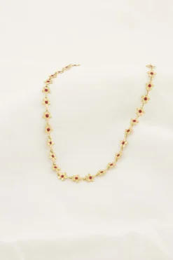 ZUSSS Kettingen*ketting met bloemen roze rood rozerood