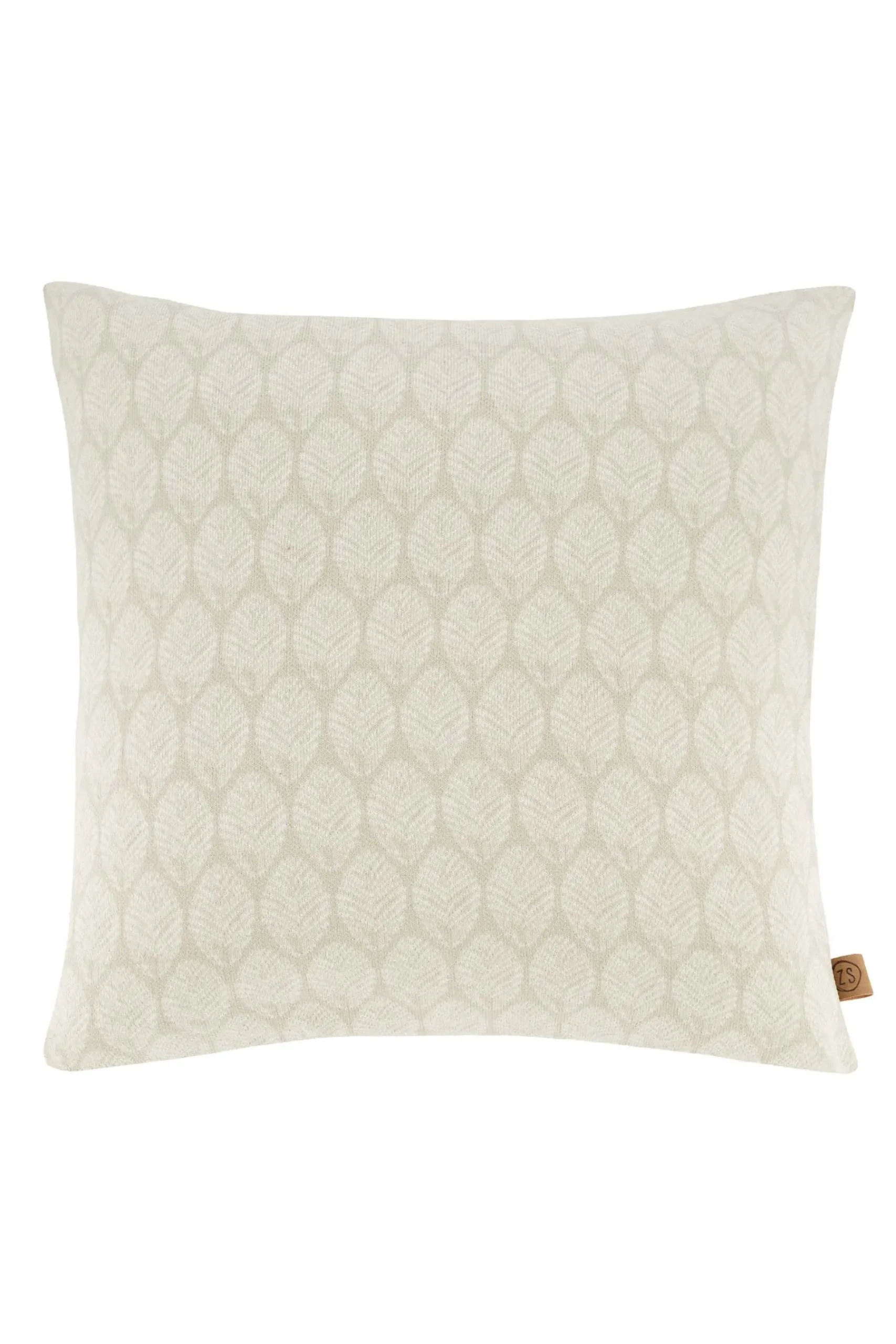 ZUSSS Kussens*kussen fijn gebreid bladpatroon 45x45cm zand/warmgrijs