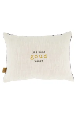 ZUSSS Kussens*kussen jij bent goud waard 35x25cm zand/donkerblauw