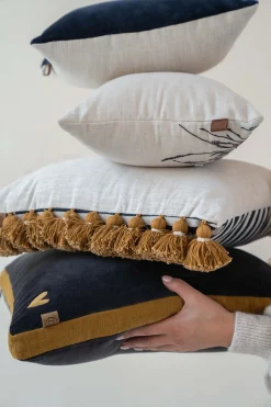 ZUSSS Kussens*kussen velvet met brede rand 45x45cm antracietgrijs/zand zand/antraciet