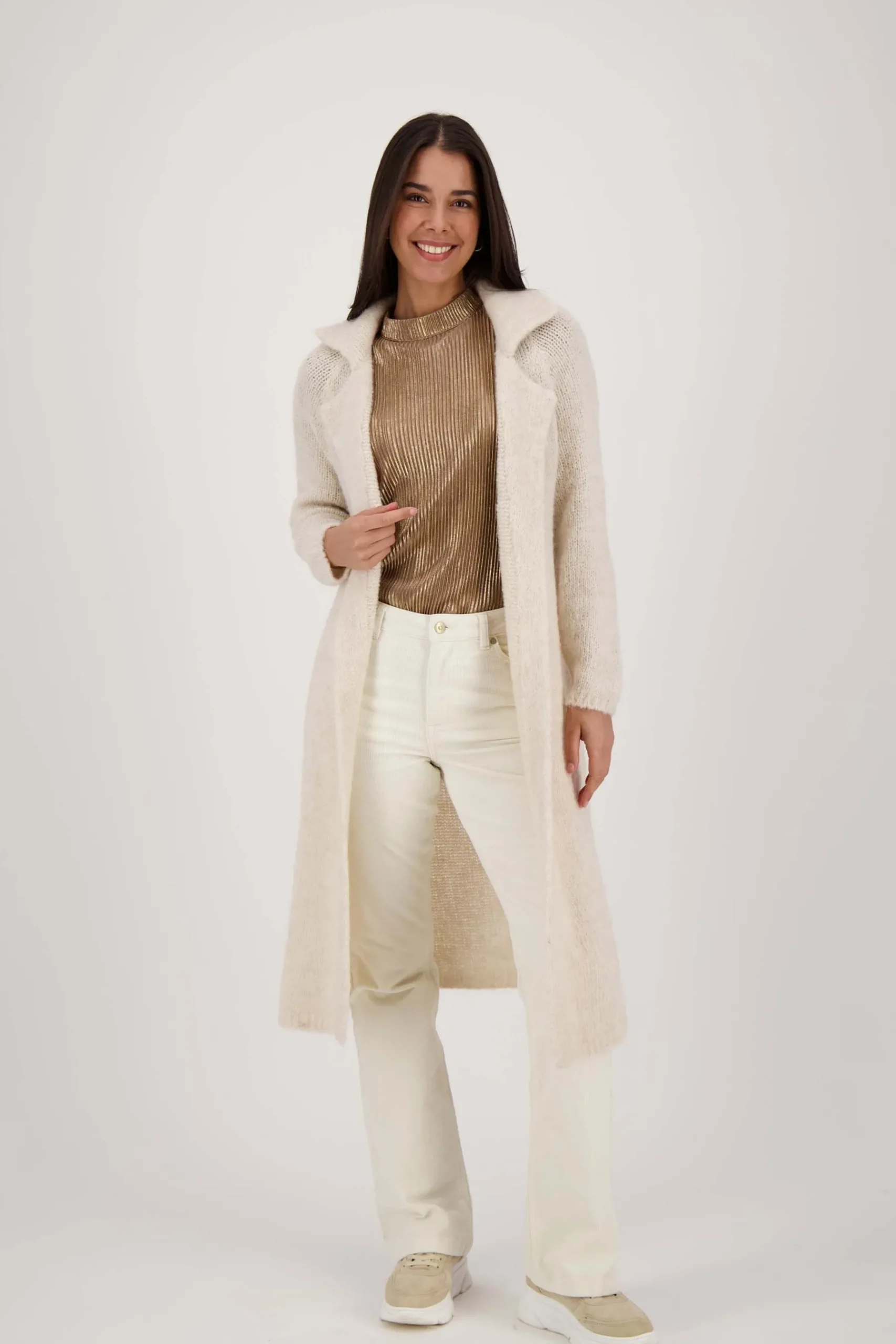 ZUSSS Vesten*lang vest met reverkraag zand