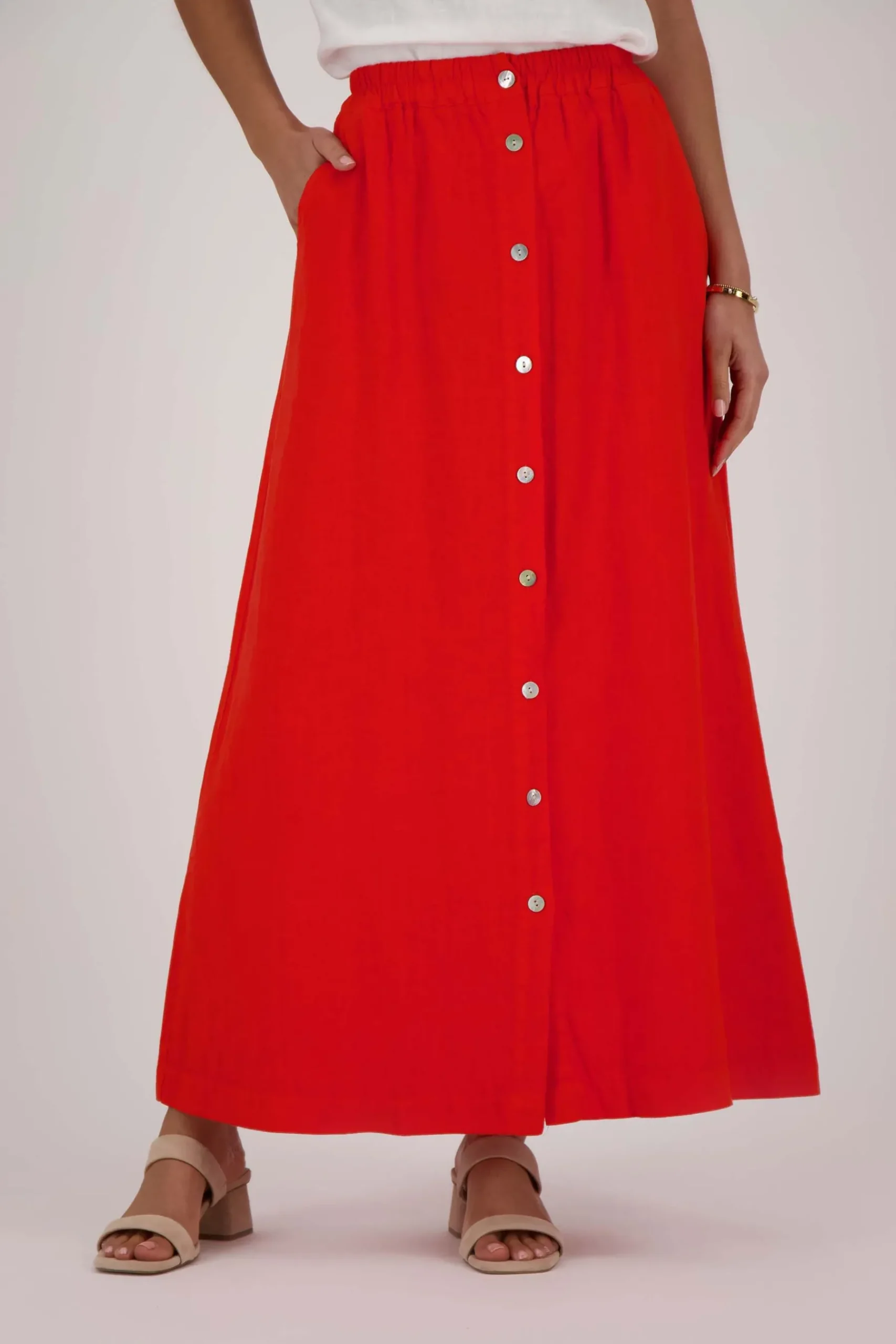 ZUSSS Jurkjes & Rokken*linnen doorknooprok koraalrood