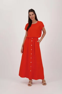 ZUSSS Jurkjes & Rokken*linnen doorknooprok koraalrood