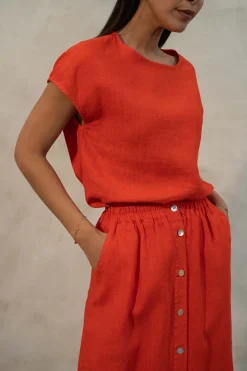 ZUSSS Jurkjes & Rokken*linnen doorknooprok koraalrood