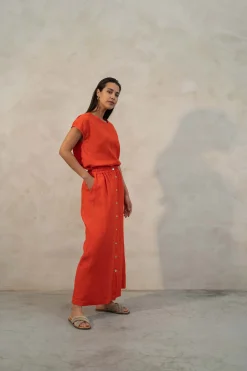 ZUSSS Jurkjes & Rokken*linnen doorknooprok koraalrood