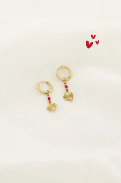 ZUSSS Oorbellen*oorbel met klavertje roze rood rozerood