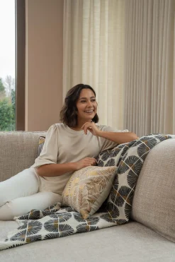 ZUSSS Plaids & Vloerkleden*plaid waaiers 130x170cm zand/antraciet/oker