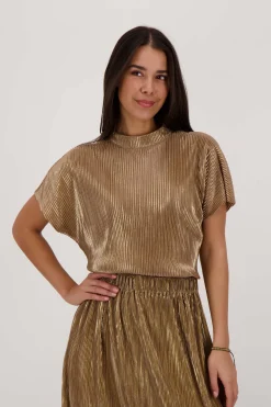 ZUSSS Tops*plisse turtle top goud champagne