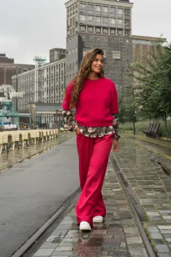 ZUSSS Broeken & Jeans*satijnen twill broek roze rood rozerood