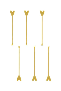 ZUSSS Bestek*set van 6 borrelprikkers hartje goud