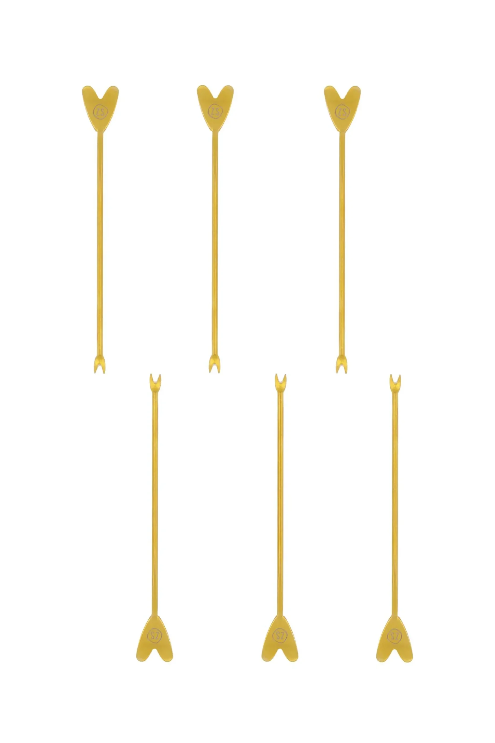 ZUSSS Bestek*set van 6 borrelprikkers hartje goud