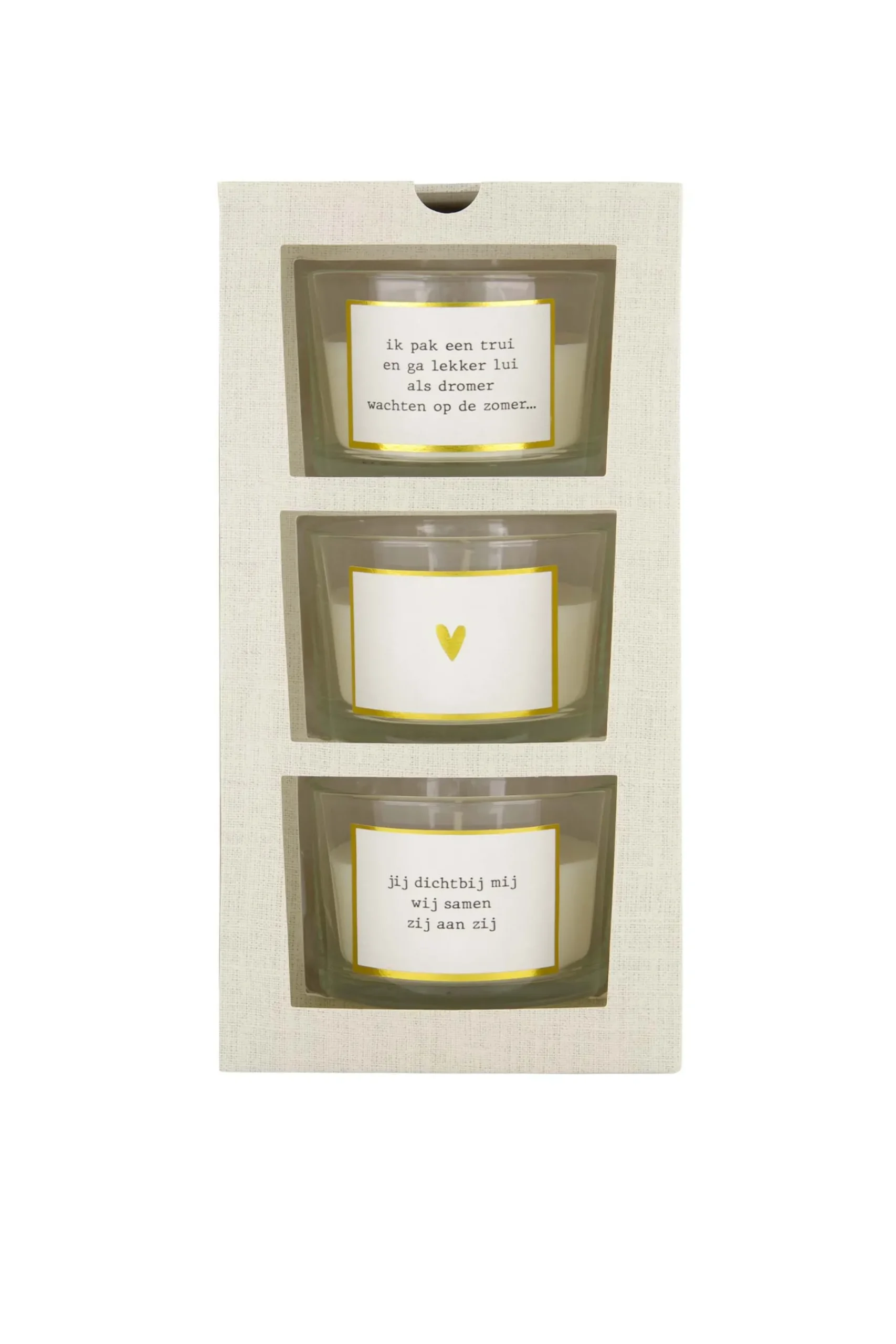 ZUSSS Geurkaarsen*set van 3 geurkaarsen in doosje linnen wit/goud