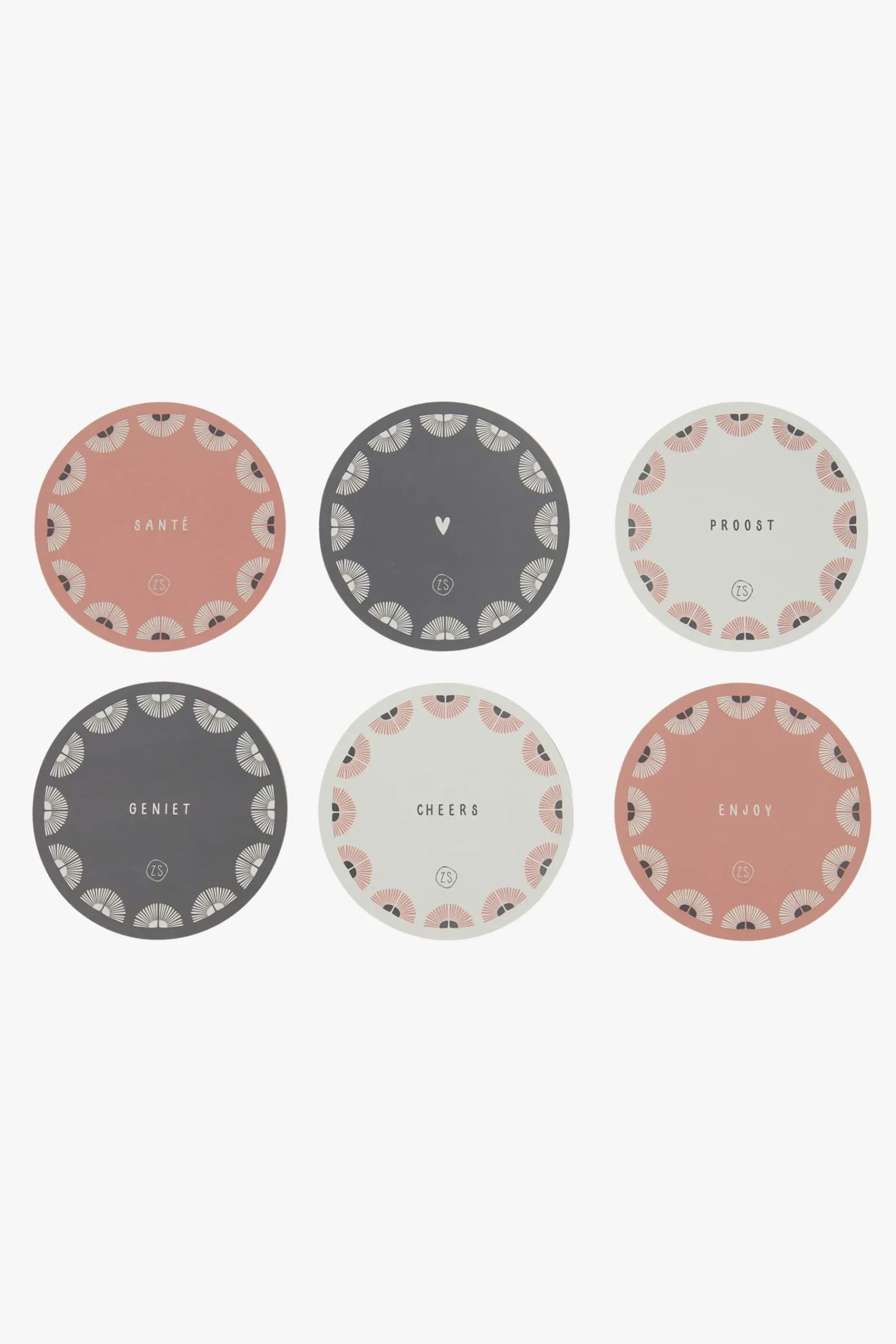 ZUSSS Keukenaccessoires*Set van 6 onderzetters rond zand/antracietgrijs/terra roze zand/antracietgrijs/terraroze