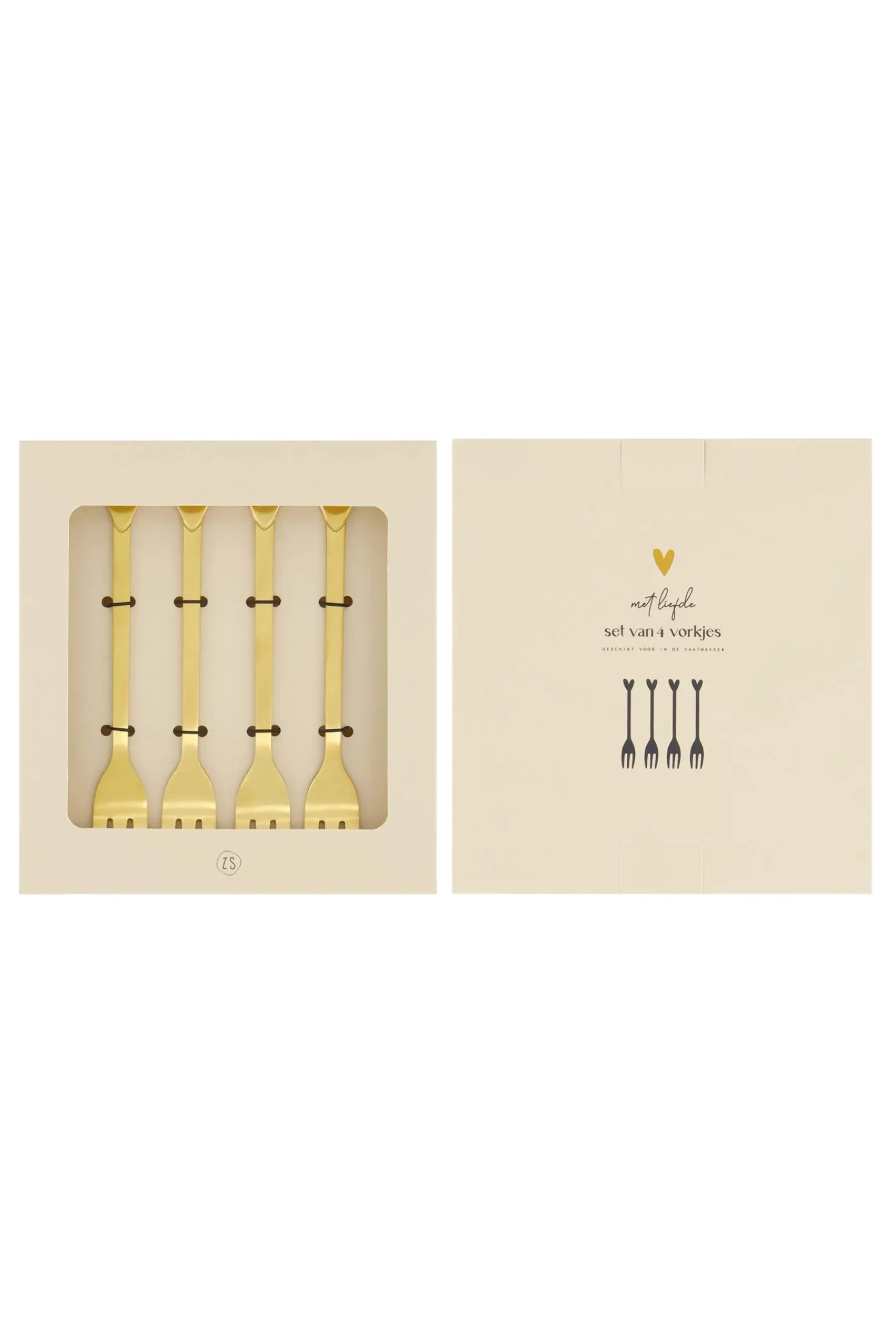 ZUSSS Bestek*set van 4 vorkjes hartje goud