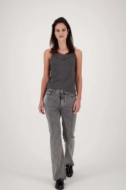 ZUSSS Tops*spaghetti top met kant antracietgrijs