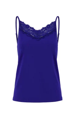 ZUSSS Tops*spaghetti top met kant kobaltblauw