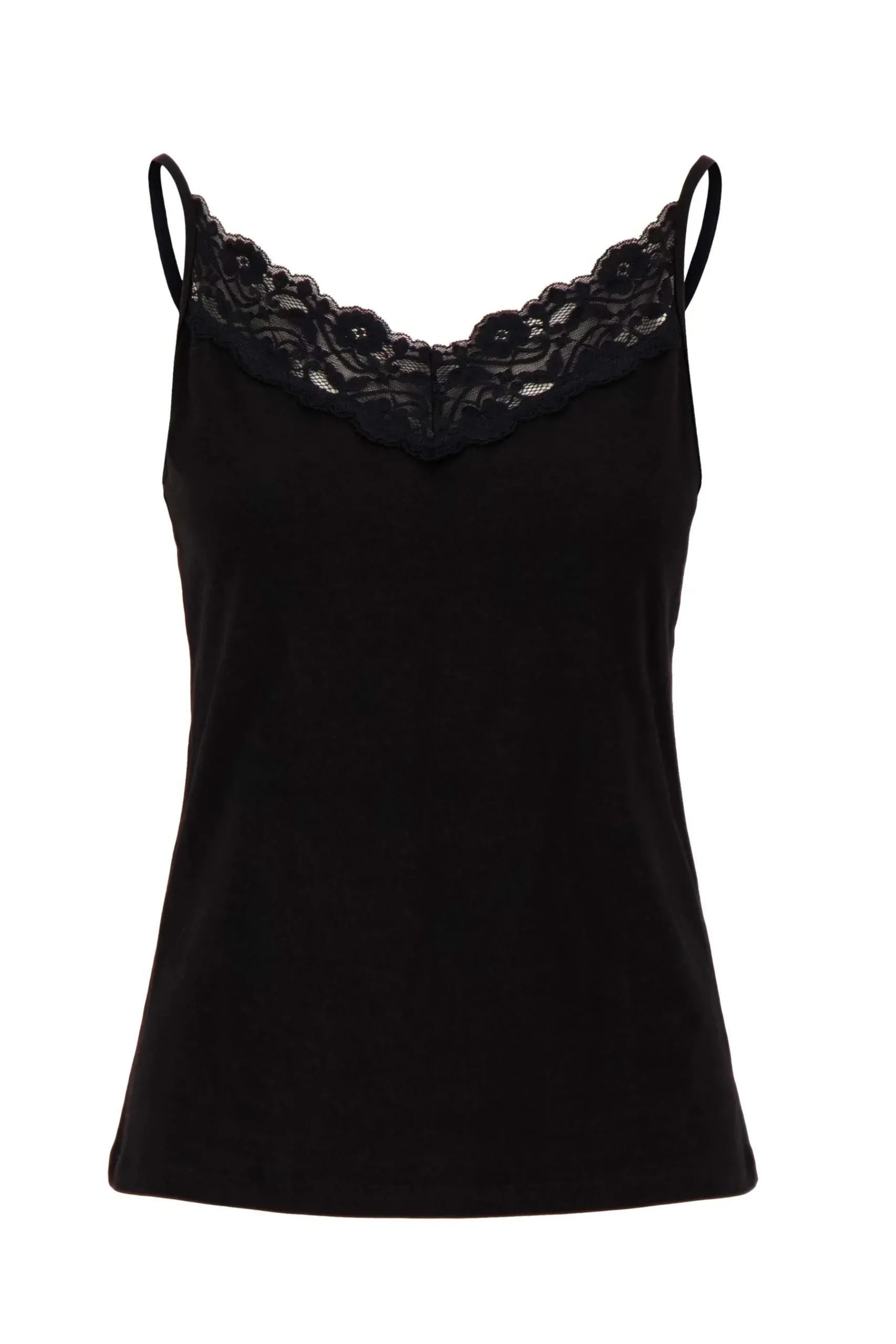 ZUSSS Tops*spaghetti top met kant zwart