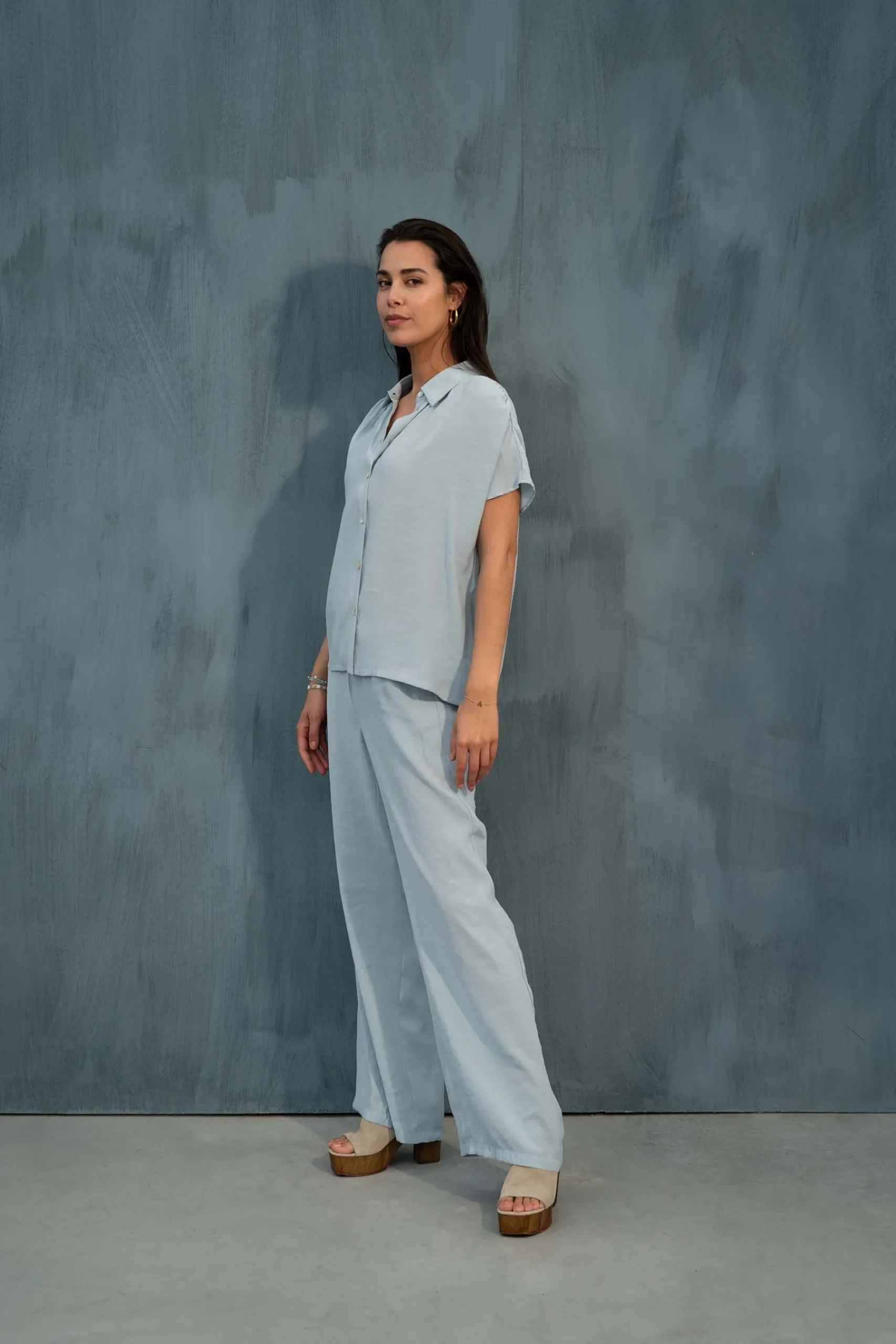 ZUSSS Broeken & Jeans*tencel broek grijsblauw