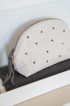 ZUSSS Toilettassen*toillettasje hartjes linnen/antracietgrijs