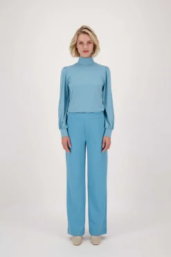 ZUSSS Tops*top met lange mouwen en col grijsblauw