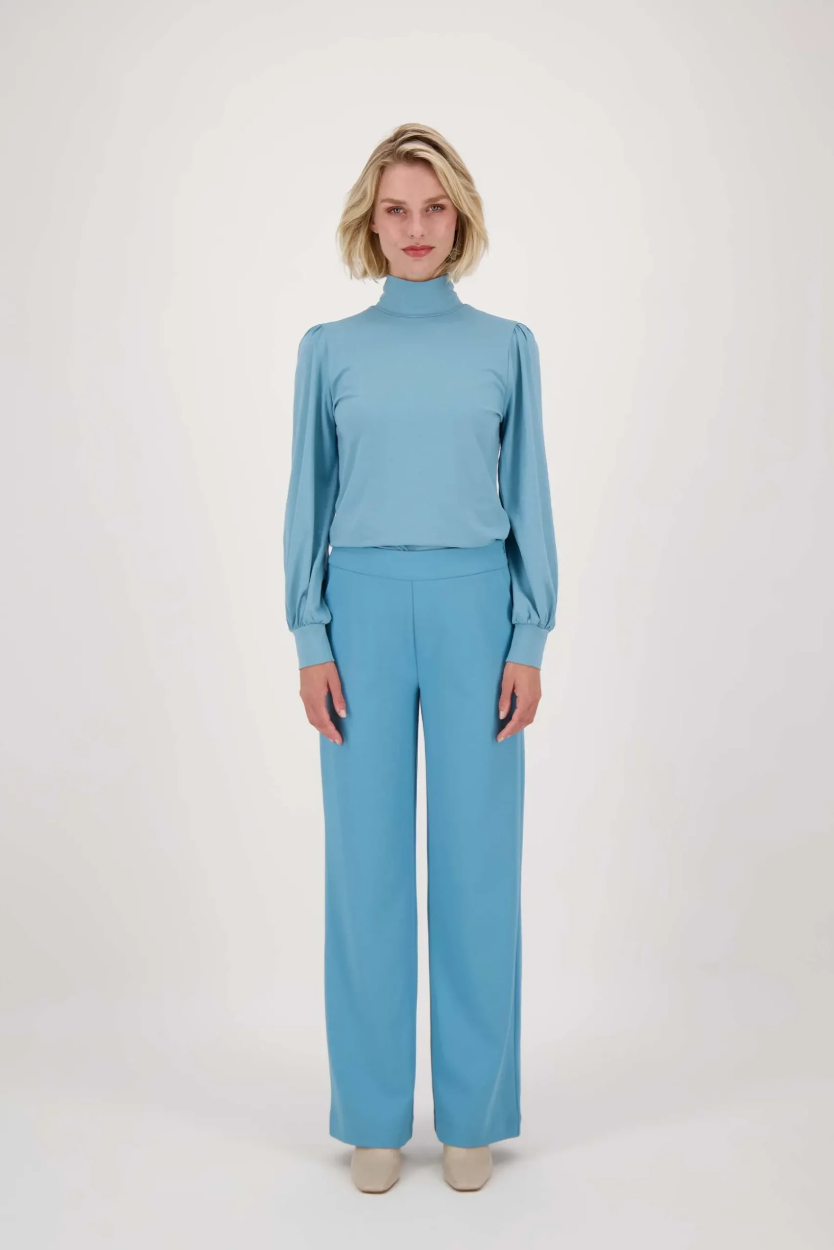 ZUSSS Tops*top met lange mouwen en col grijsblauw