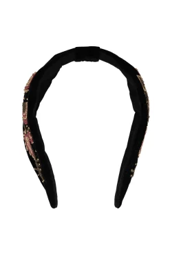 ZUSSS Sjaals & Accessoires*velvet haarband met geborduurde kraaltjes zwart