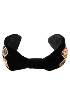 ZUSSS Sjaals & Accessoires*velvet haarband met geborduurde kraaltjes zwart