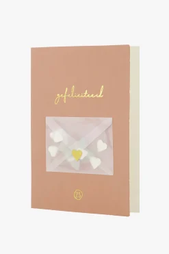 ZUSSS Kaartjes*wenskaart hoera met hartjes confetti terra roze terraroze