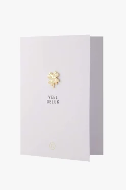 ZUSSS Kaartjes*wenskaart met broche klavertje wit