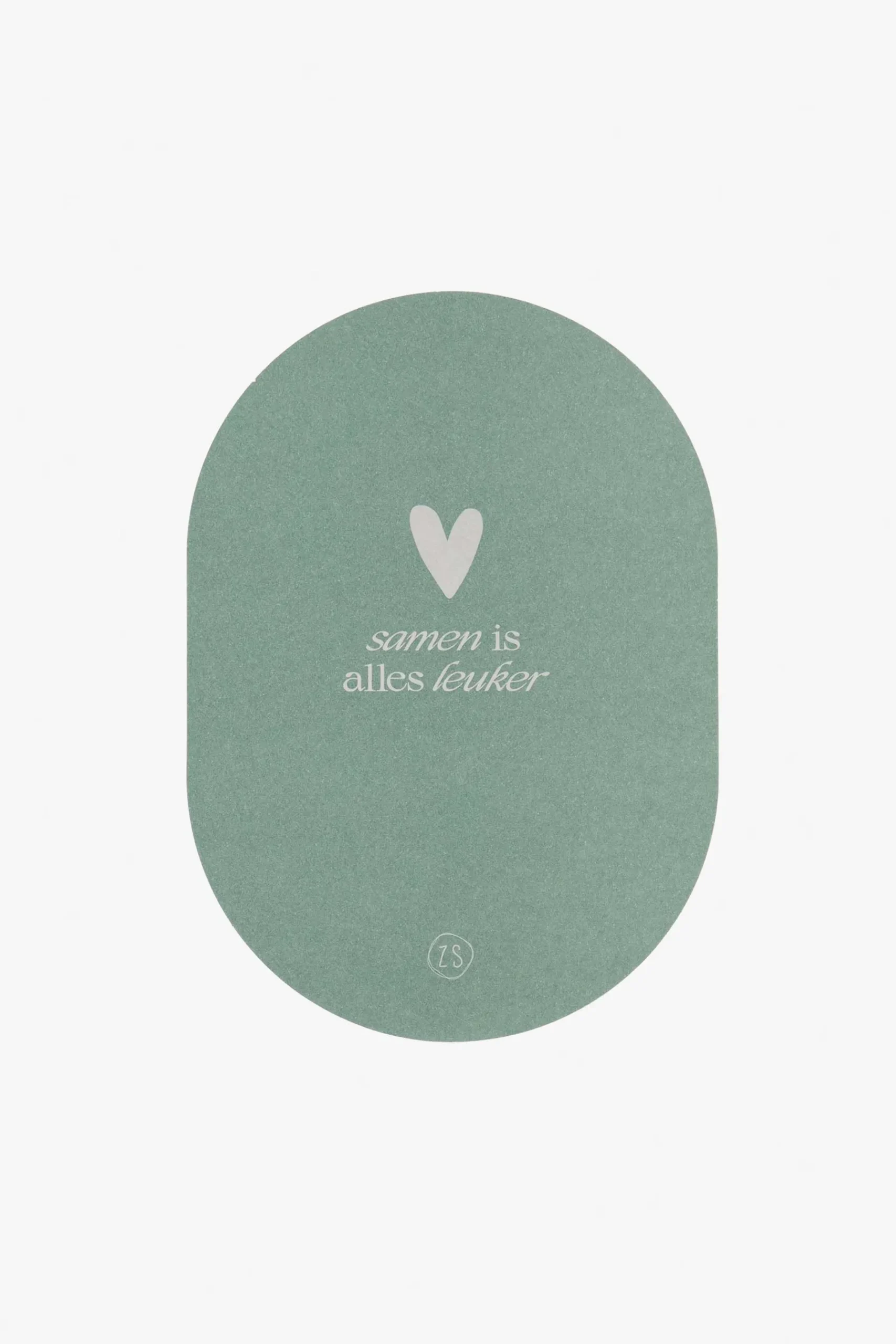 ZUSSS Kaartjes*wenskaart ovaal samen is alles leuker saliegroen saligroen