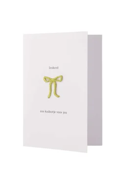 ZUSSS Kaartjes*wenskaart strikje strijkembleem wit/goud