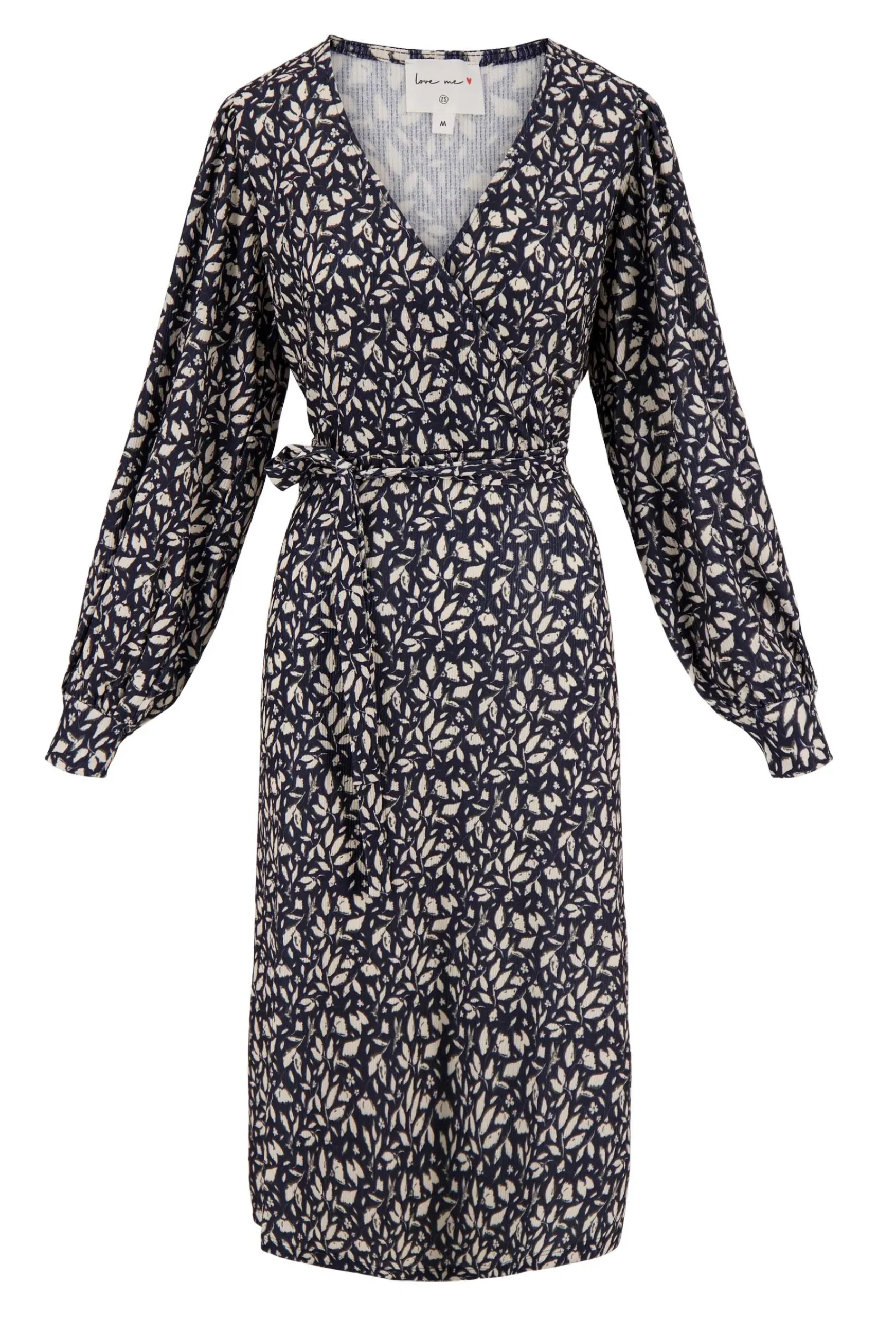 ZUSSS Jurkjes & Rokken*wikkeljurk met blaadjesprint donkerblauw